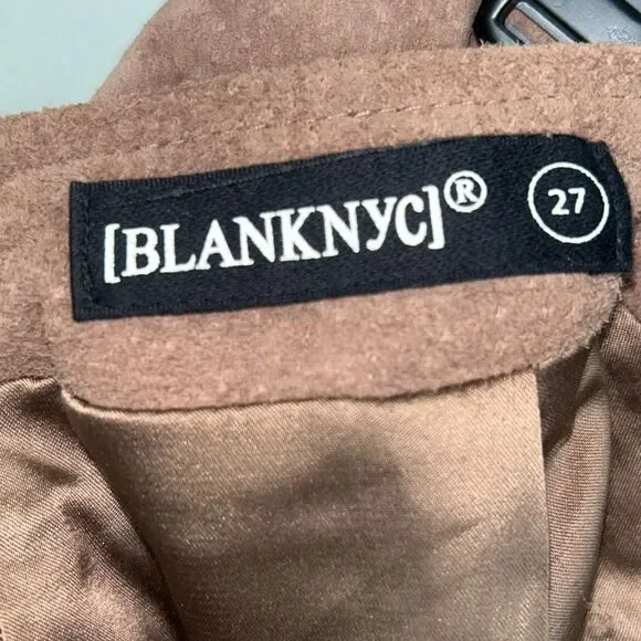 Blank NYC Suede Short Mini Skirt Coffee Bean Brown Tan Zip Detail Women's sz 27 - Picture 9 of 12